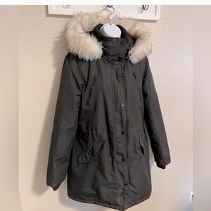 HFX Women's Hooded Faux-Fur-Trim Parka Ski Jacket, Black Size L,  W/Flaw